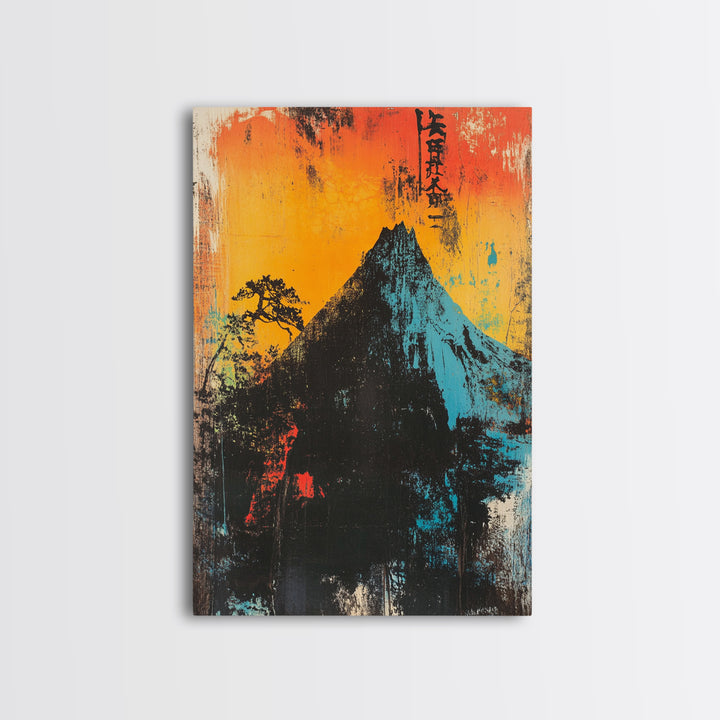 Dramatic Mountain Peak At Orange Sunrise Wall Art, Japanese Landscape Print, Bold Modern Nature Decor, Office Or Living Room Art