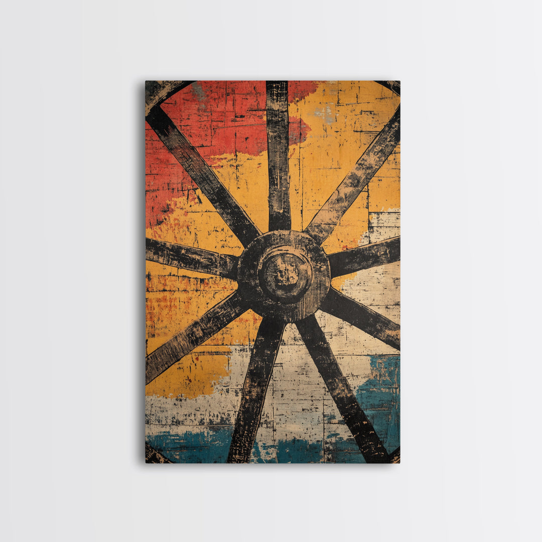 Rustic Wagon Wheel Abstract Canvas Print, Southwestern Wall Art, Western Home Decor, Bold Geometric Farmhouse Wall Decor