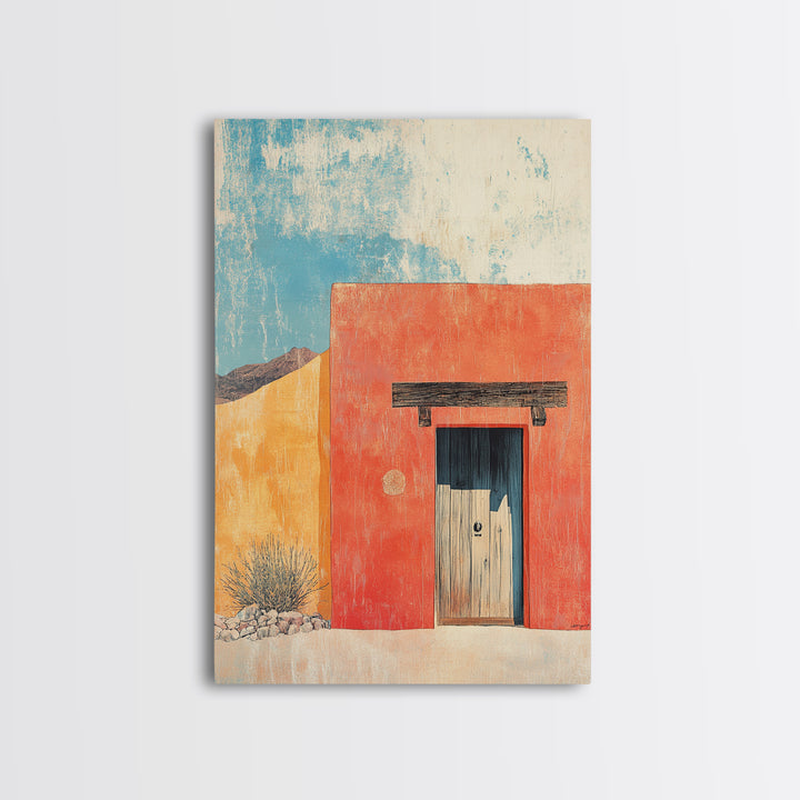 Red Adobe Door Desert Wall Art, Southwestern Canvas Print, Minimalist Architecture, Terracotta Home Decor, Modern Rustic Print