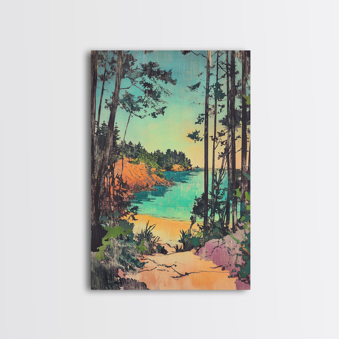 Forest Path To Turquoise Hidden Beach Wall Art, Coastal Canvas Print, Whimsical Nature Decor, Beach House Wall Decor Gift For Her