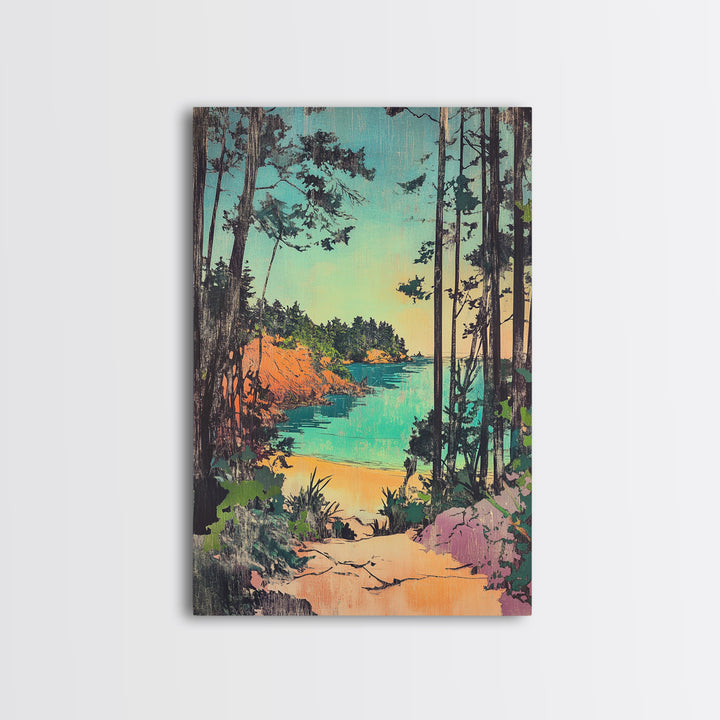 Forest Path To Turquoise Hidden Beach Wall Art, Coastal Canvas Print, Whimsical Nature Decor, Beach House Wall Decor Gift For Her