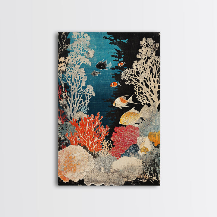 Vibrant Coral Reef Fish Wall Art, Underwater Ocean Life Print, Tropical Coastal Decor, Marine Life Framed Canvas Print For Bath