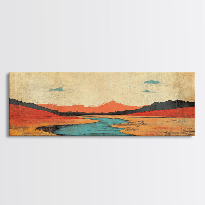 Red Grass Valley River Landscape Canvas Print, Modern Southwestern Wall Art, Wide Horizontal Nature Decor For Living Room