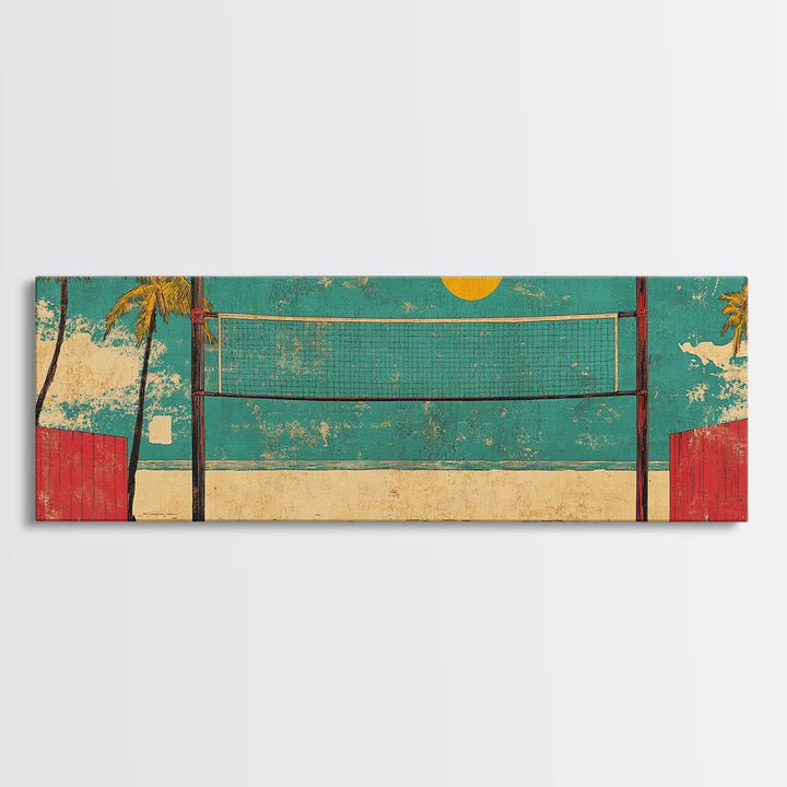 Retro Beach Volleyball Wall Art, Tropical Canvas Print, Coastal Decor, Summer Sport Poster, Game Room Decor, Gift For Him