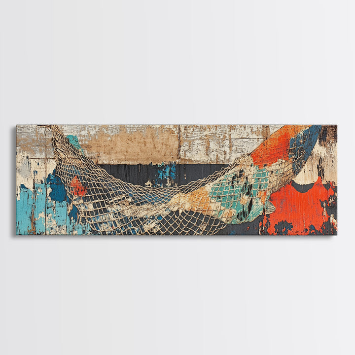 Weathered Fishing Net Wall Art, Coastal Canvas Print, Nautical Decor, Beach House Art, Rustic Seascape, Ocean Wall Decor