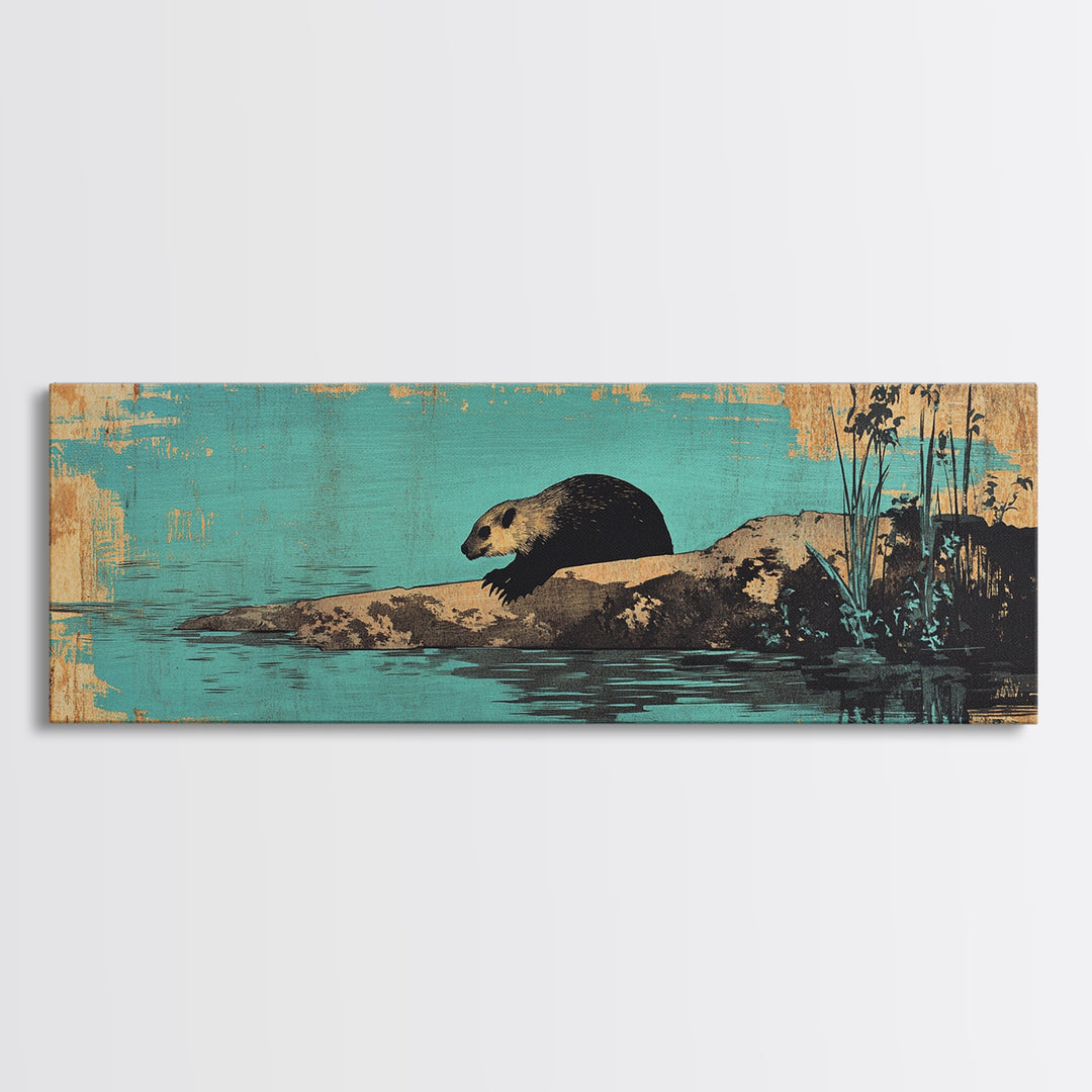 Swimming Otter Turquoise Water Canvas Print, Animal Wall Art, Wildlife Decor, Cute Bathroom Art, Coastal Nursery Decor, Gift For Her