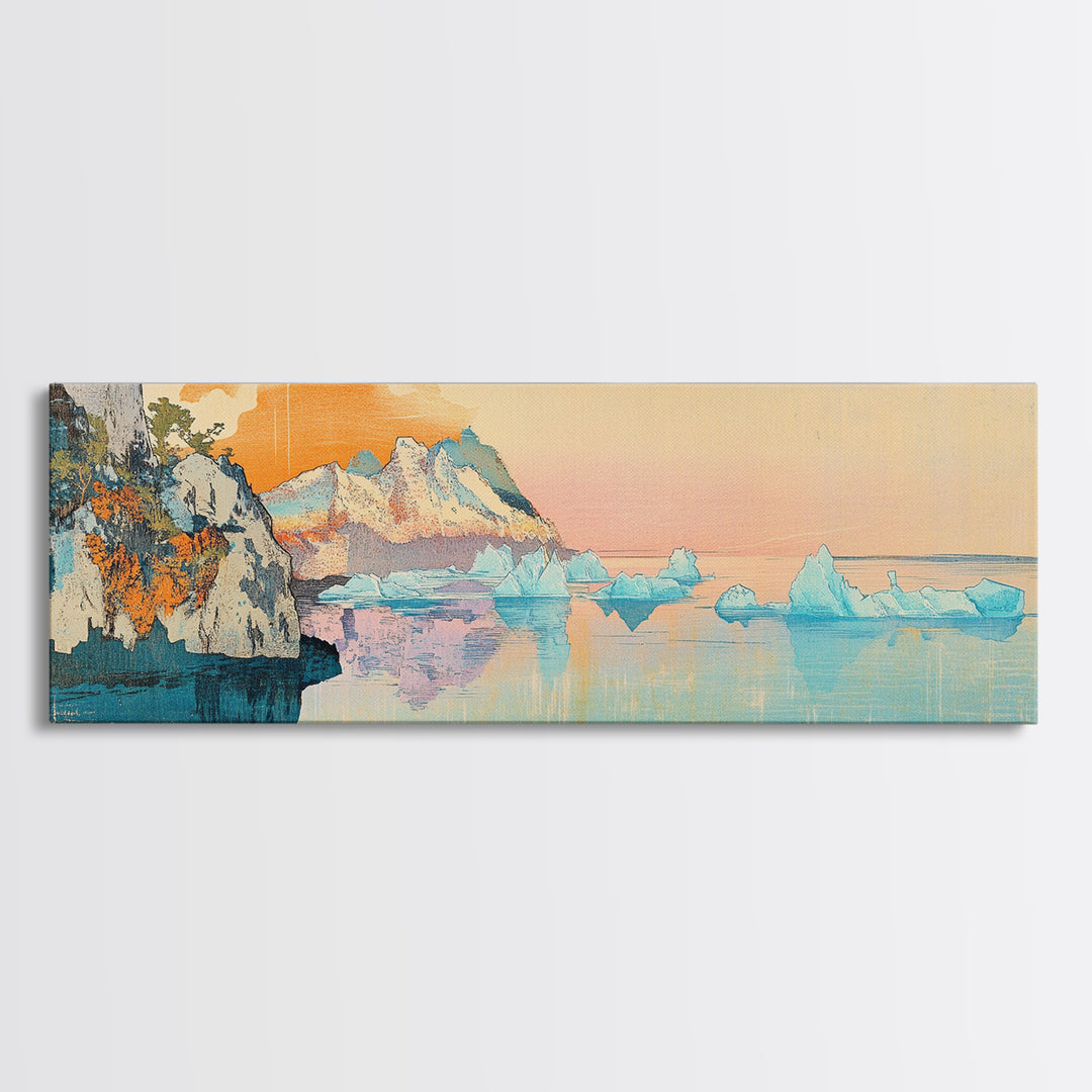 Pastel Iceberg Cliffs At Arctic Sunset Wall Art, Large Coastal Landscape Canvas Print, Ocean Decor, Serene Living Room Art