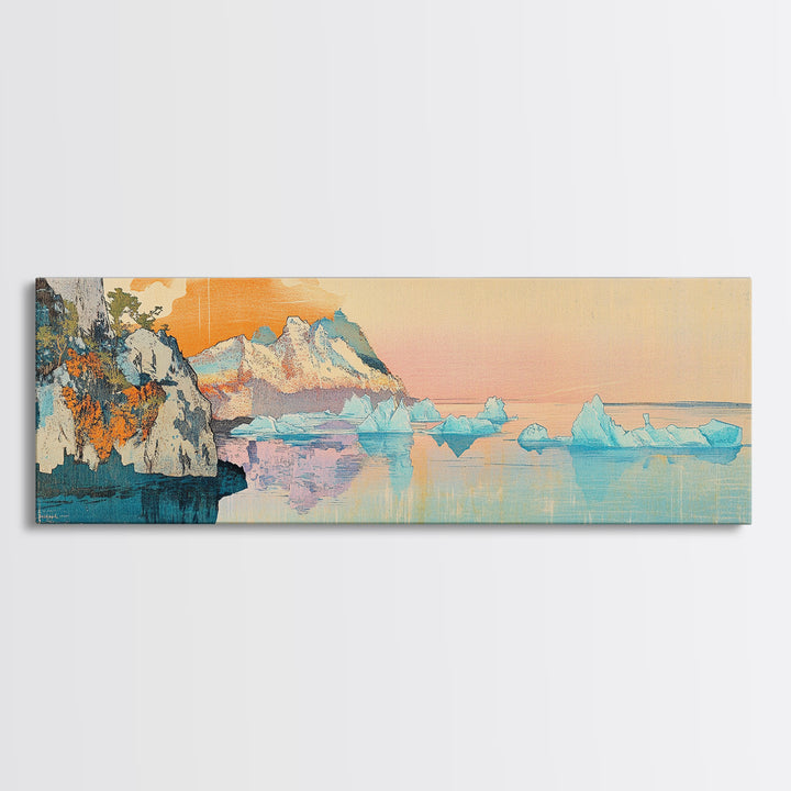 Pastel Iceberg Cliffs At Arctic Sunset Wall Art, Large Coastal Landscape Canvas Print, Ocean Decor, Serene Living Room Art