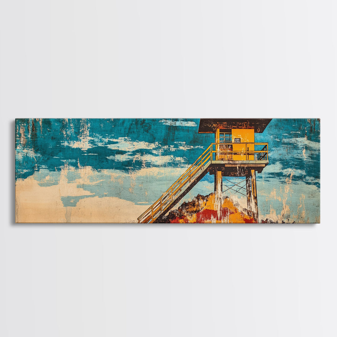 Yellow Lifeguard Tower On Turquoise Beach Canvas Print, Coastal Wall Art, Ocean Decor, Beach House Gift, Living Room Decor