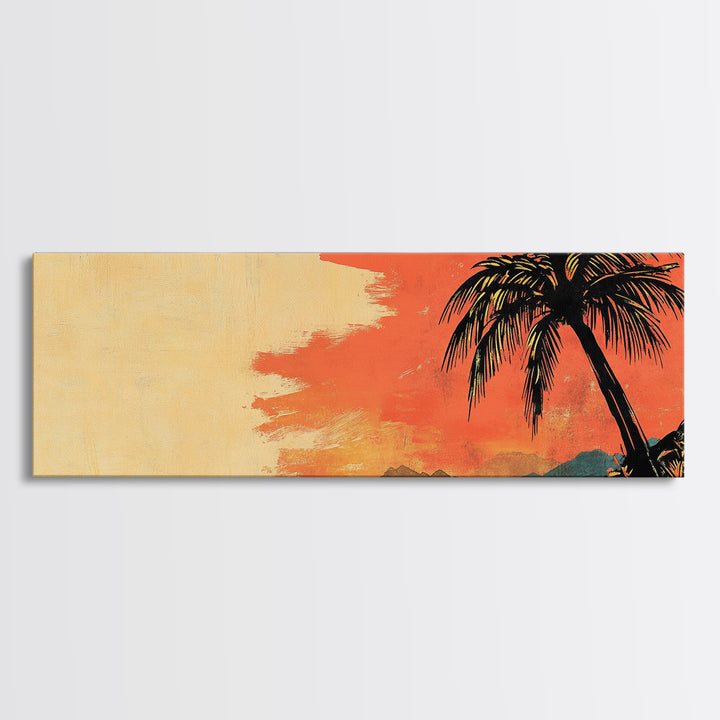 Tropical Palm Sunset Beach Wall Art, Island Canvas Print, Coastal Home Decor, Orange Sky, Summer Living Room Decor, Gift For Her