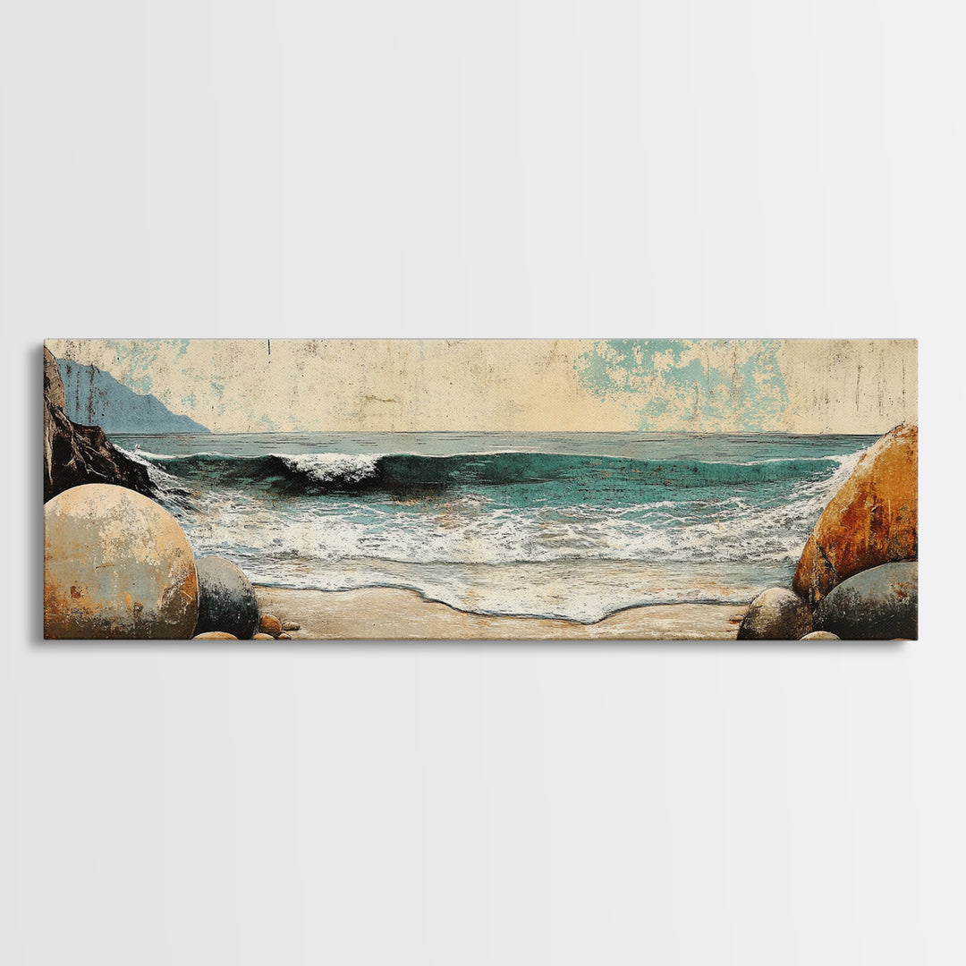 Rocky Ocean Beach Cove Wall Art, Coastal Canvas Print, Seascape Landscape, Nautical Decor, Beach House Living Room Art, Gift For Her