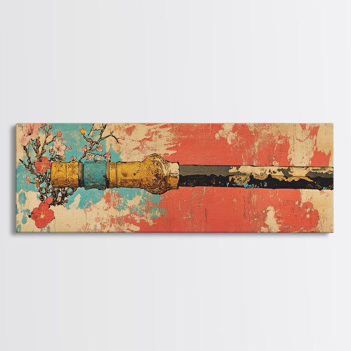 Samurai Katana With Cherry Blossoms Wall Art, Japanese Sword Canvas Print, Martial Arts Decor, Bold Asian Wall Decor, Gift For Him