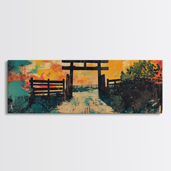 Japanese Torii Gate At Sunset Wall Art, Zen Landscape Canvas Print, Japandi Decor, Meditation Room Art, Asian Wall Decor