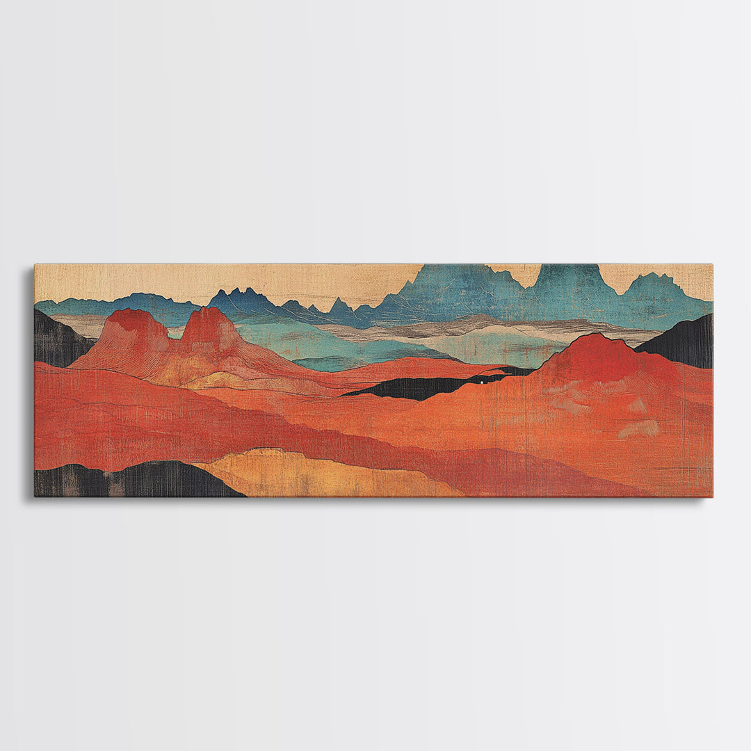 Red Orange Desert Hills Framed Canvas Print, Abstract Landscape Art, Southwestern Decor, Earth Tone Modern Living Room Wall Art