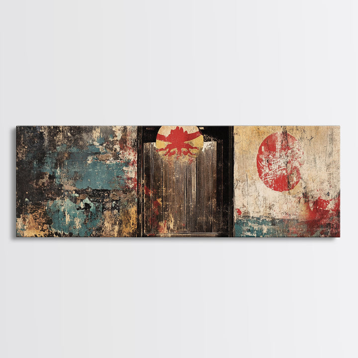 Weathered Japanese Doorway Framed Canvas Print, Wabi Sabi Wall Decor, Asian Inspired Art, Rustic Entryway Home Decor Gift