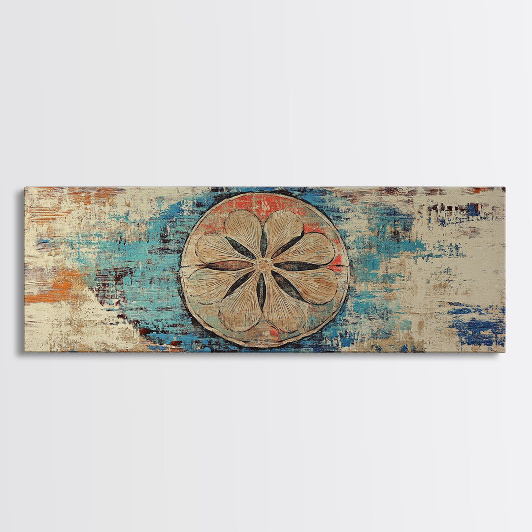 Weathered Sand Dollar Coastal Wall Art, Rustic Beach House Decor, Nautical Canvas Wall Art, Panoramic Ocean Home Decor Prints