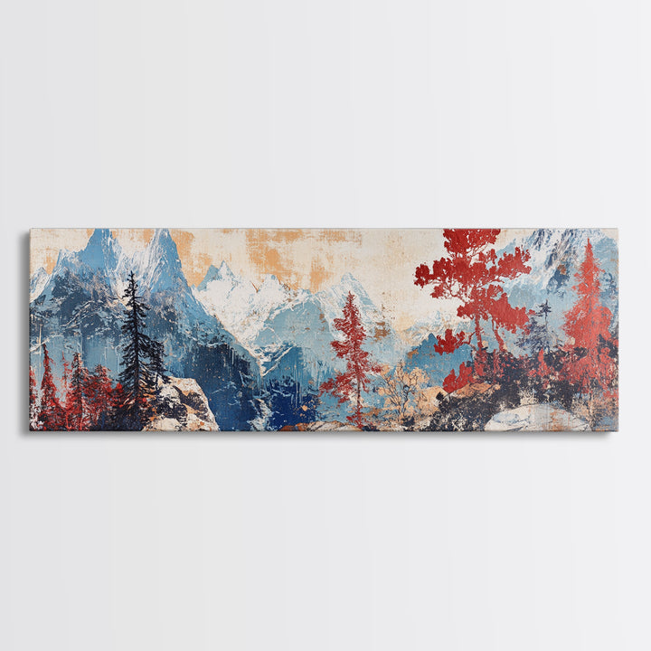 Alpine Peaks And Red Pines Canvas Print, Rustic Mountain Wall Art, Nature Wall Decor, Large Landscape Art, Cabin Decor, Home Decor