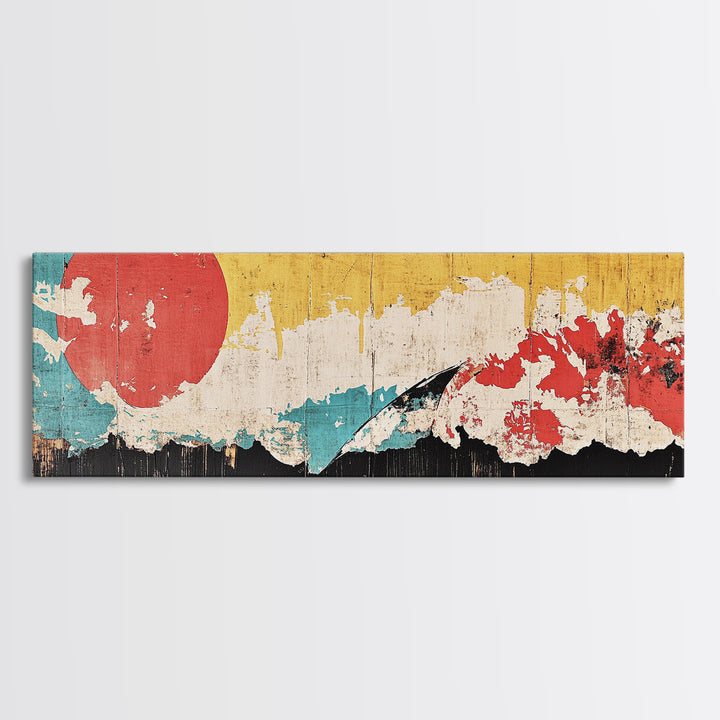 Abstract Red Sun Mountain Wall Art, Japanese Minimalist Canvas Print, Modern Wall Decor, Mid Century Decor, Large Wall Art