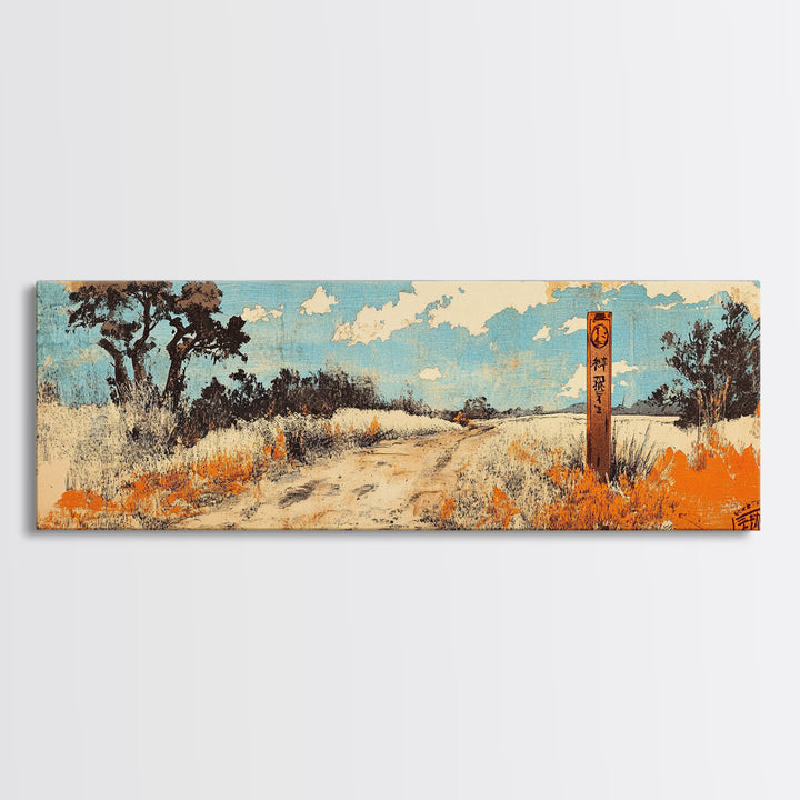 Sunlit Desert Path Canvas Print, Rustic Landscape Wall Art, Southwestern Decor, Orange Wildflower Art, Entryway Home Decor