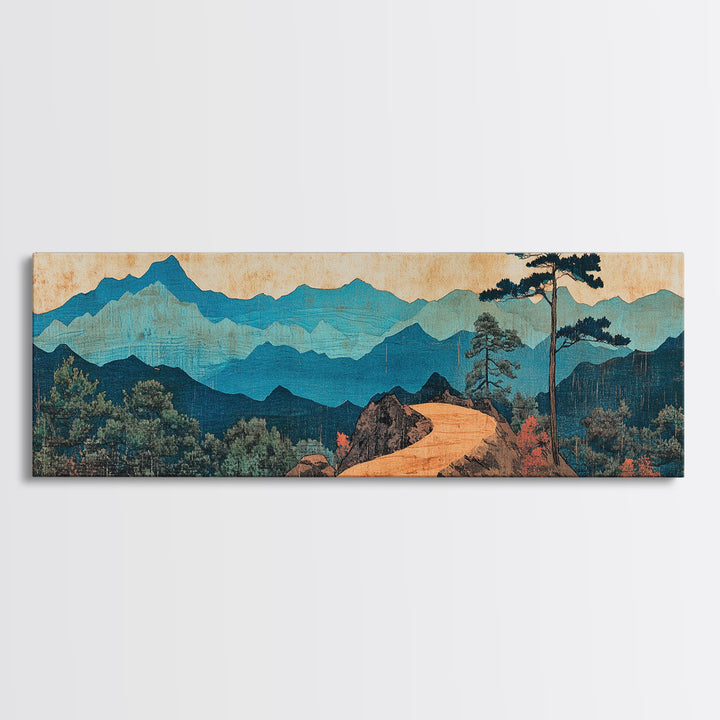 Winding Mountain Path Canvas Print, Blue Ridge Landscape Wall Art, Japanese Inspired Art, Large Panoramic Home Decor, Art Print