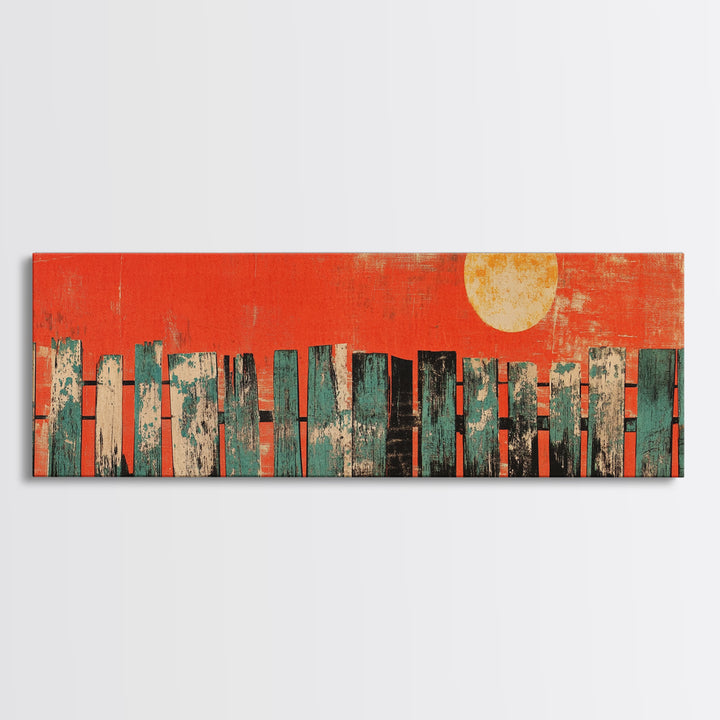 Red Sun Abstract Skyline Wall Art, Mid Century Modern Canvas Print, Urban Living Room Decor, Bold Orange City Poster Print