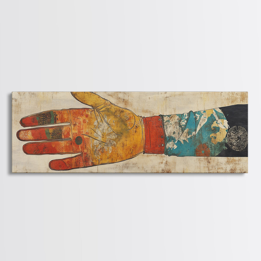 Japanese Hand And Kimono Sleeve Wall Art, Wabi Sabi Framed Canvas Print, Asian Textile Decor, Eclectic Gallery Art For Living Room