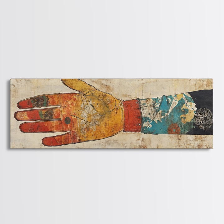 Japanese Hand And Kimono Sleeve Wall Art, Wabi Sabi Framed Canvas Print, Asian Textile Decor, Eclectic Gallery Art For Living Room