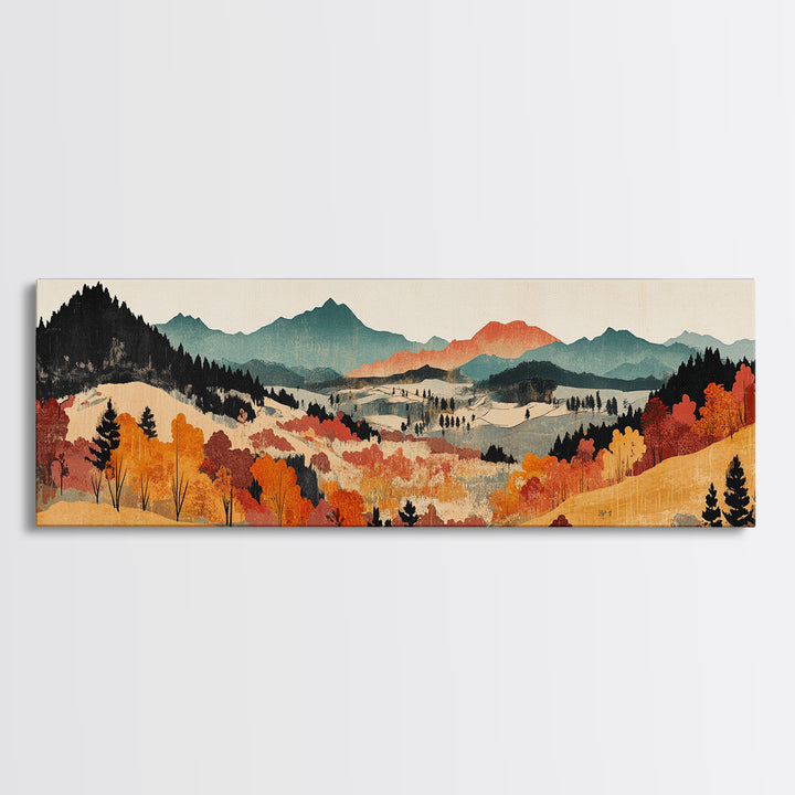 Autumn Mountain Valley Landscape Wall Art, Fall Landscape Art, Rustic Home Decor, Large Horizontal Art, Living Room Decor