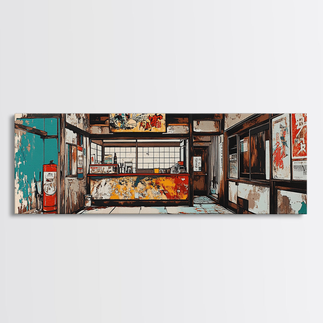 Retro Japanese Storefront Interior Wall Art, Urban Street Art, Japan Poster, Kitchen Decor, Restaurant Decor, Canvas Print