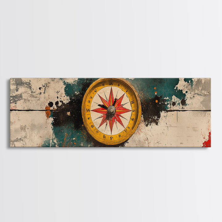 Antique Compass On Abstract Map Canvas Print, Nautical Wall Art, Travel Decor, Explorer Gift, Office Wall Decor For Study Room