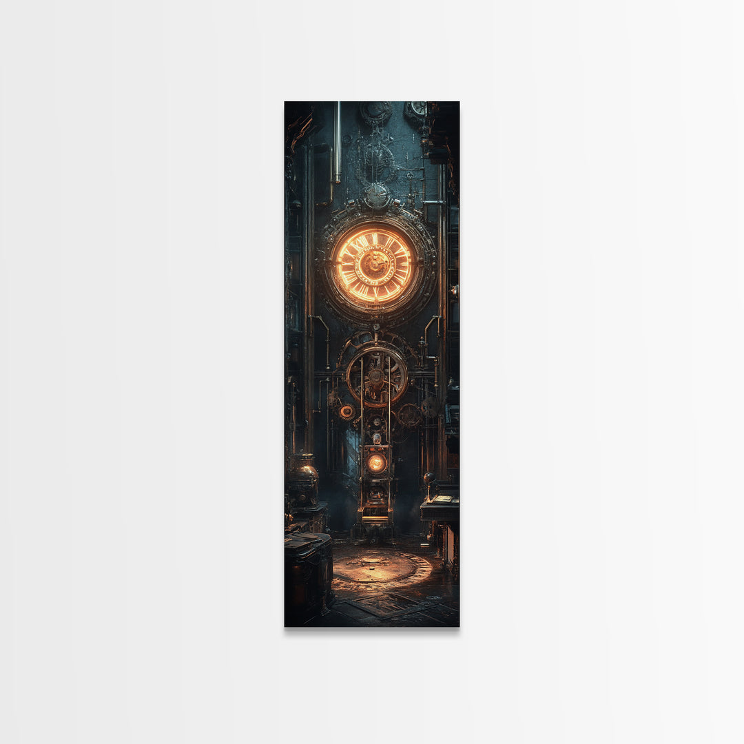 Massive Clockwork Door With Glowing Gears Wall Art, Steampunk Canvas Print, Industrial Sci Fi Decor For Office And Man Cave