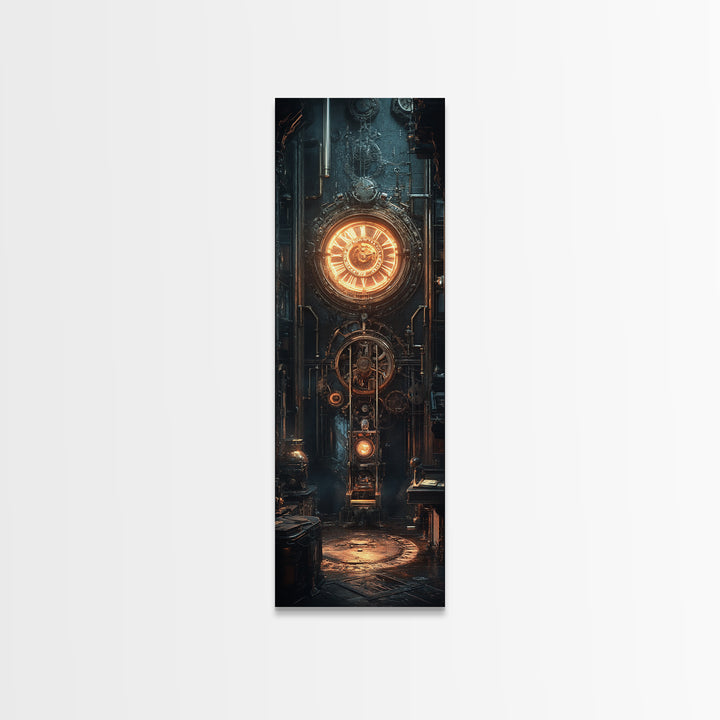 Massive Clockwork Door With Glowing Gears Wall Art, Steampunk Canvas Print, Industrial Sci Fi Decor For Office And Man Cave