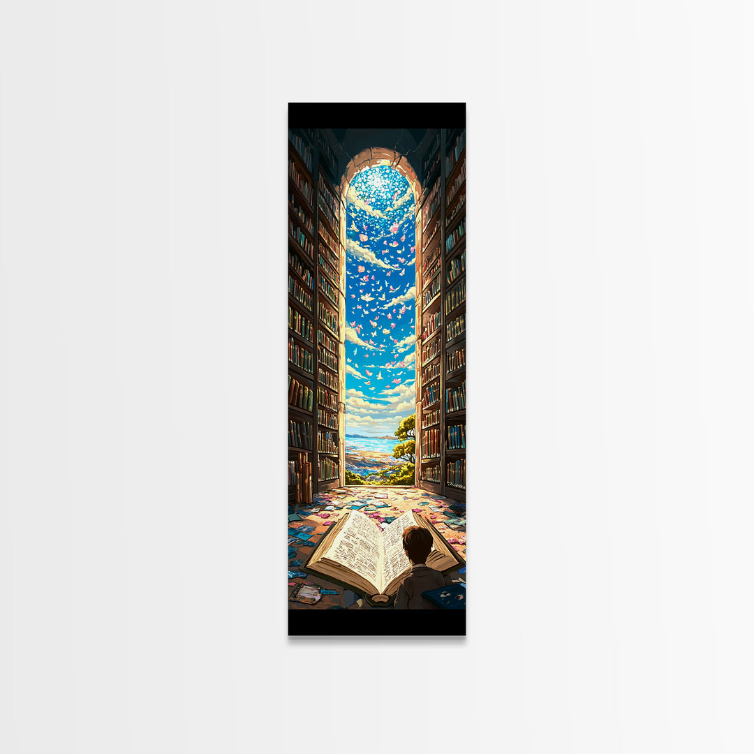 Open Book Library Arch With Birds Canvas Print, Book Lover Wall Art, Reading Nook Decor, Magical Home Office Artwork Gift