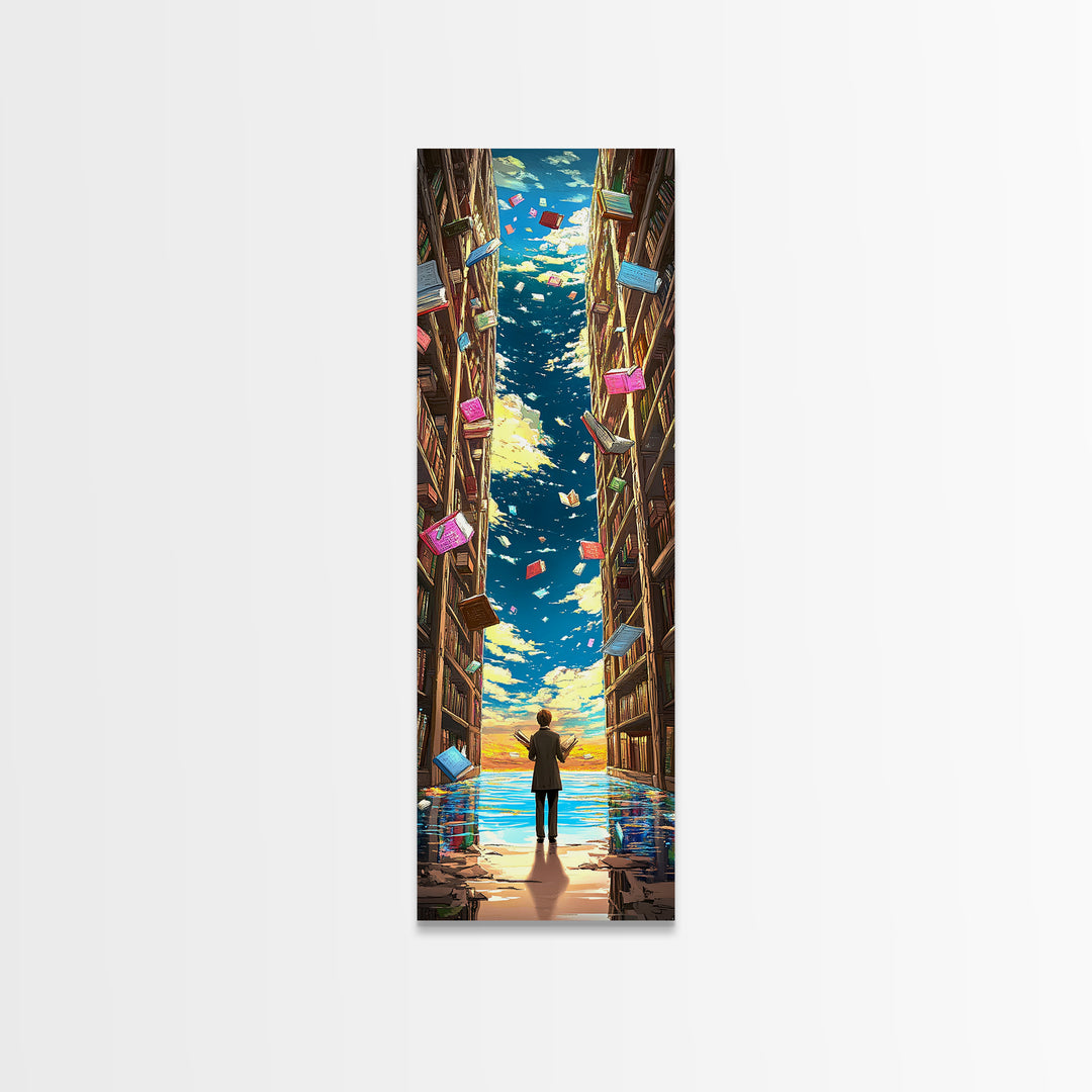 Endless Library Canyon With Flying Books Canvas Print, Book Lover Wall Art, Fantasy Library Decor, Reading Nook Gift For Readers