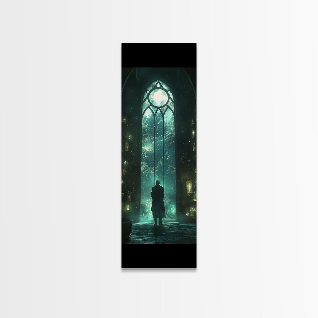 Mystical Gothic Library Window Wall Art, Dark Academia Fantasy Artwork, Moody Bookish Decor, Magical Reading Nook Print