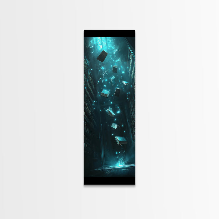 Enchanted Floating Books Library Canvas Print, Dark Academia Wall Decor, Mystical Bookish Art For Magical Reading Nook Decor