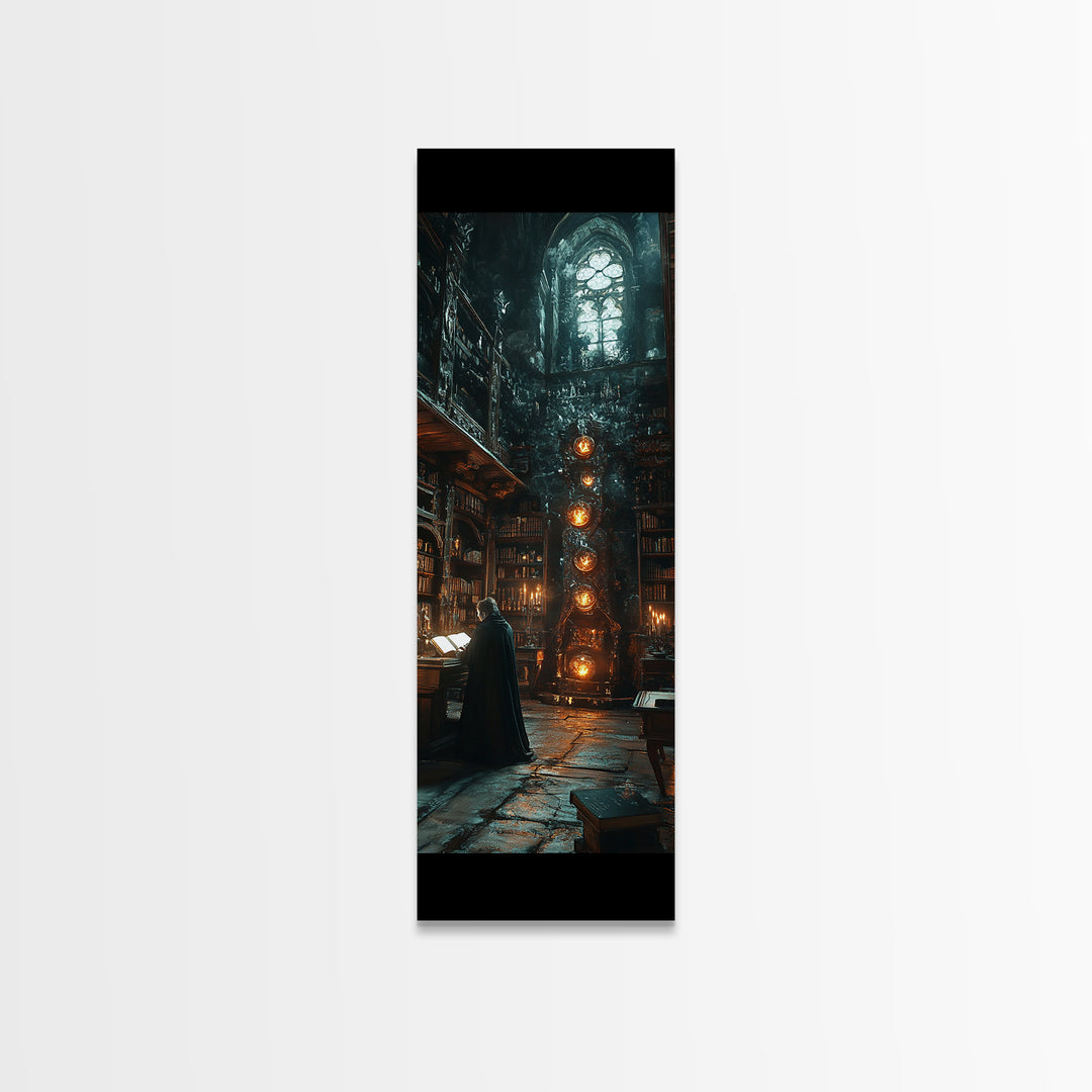 Dark Academia Magical Library Framed Canvas Print, Gothic Bookish Wall Decor, Wizard Study Artwork For Moody Reading Room