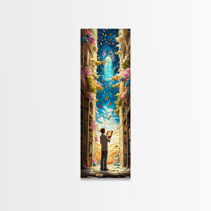 Young Reader Beneath Magical Book Portal Wall Art, Whimsical Library Decor, Cozy Fantasy Reading Nook Print For Book Lovers