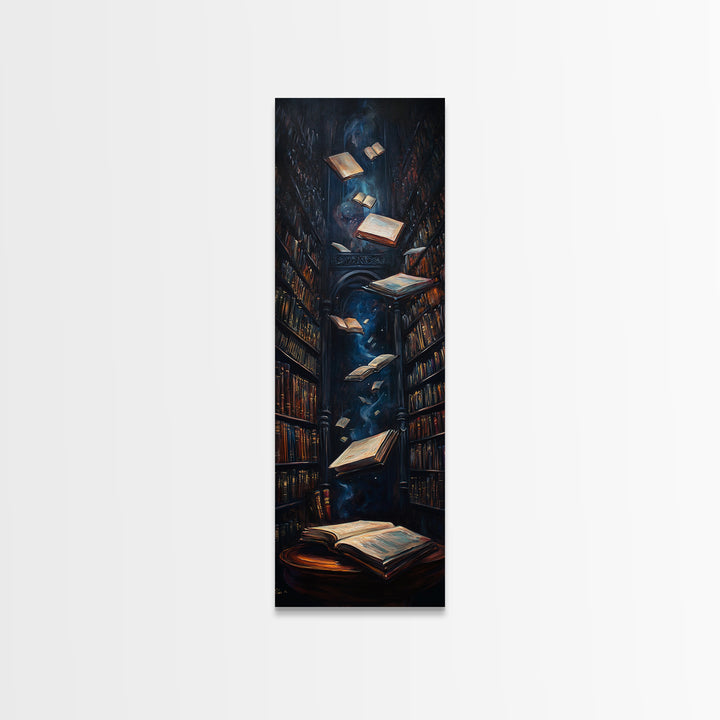 Dark Enchanted Library With Floating Books Wall Art, Gothic Bookish Decor, Dark Academia Print, Fantasy Reading Nook Gift