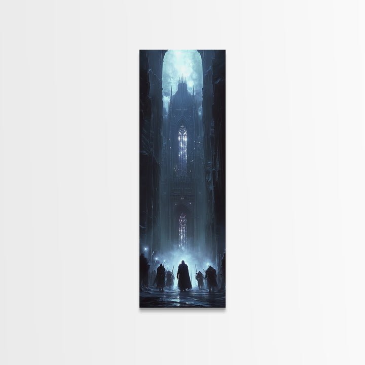 Moonlit Gothic Cathedral In Blue Mist Wall Art, Dark Fantasy Castle Canvas, Moody Medieval Decor, Dramatic Fine Art Print