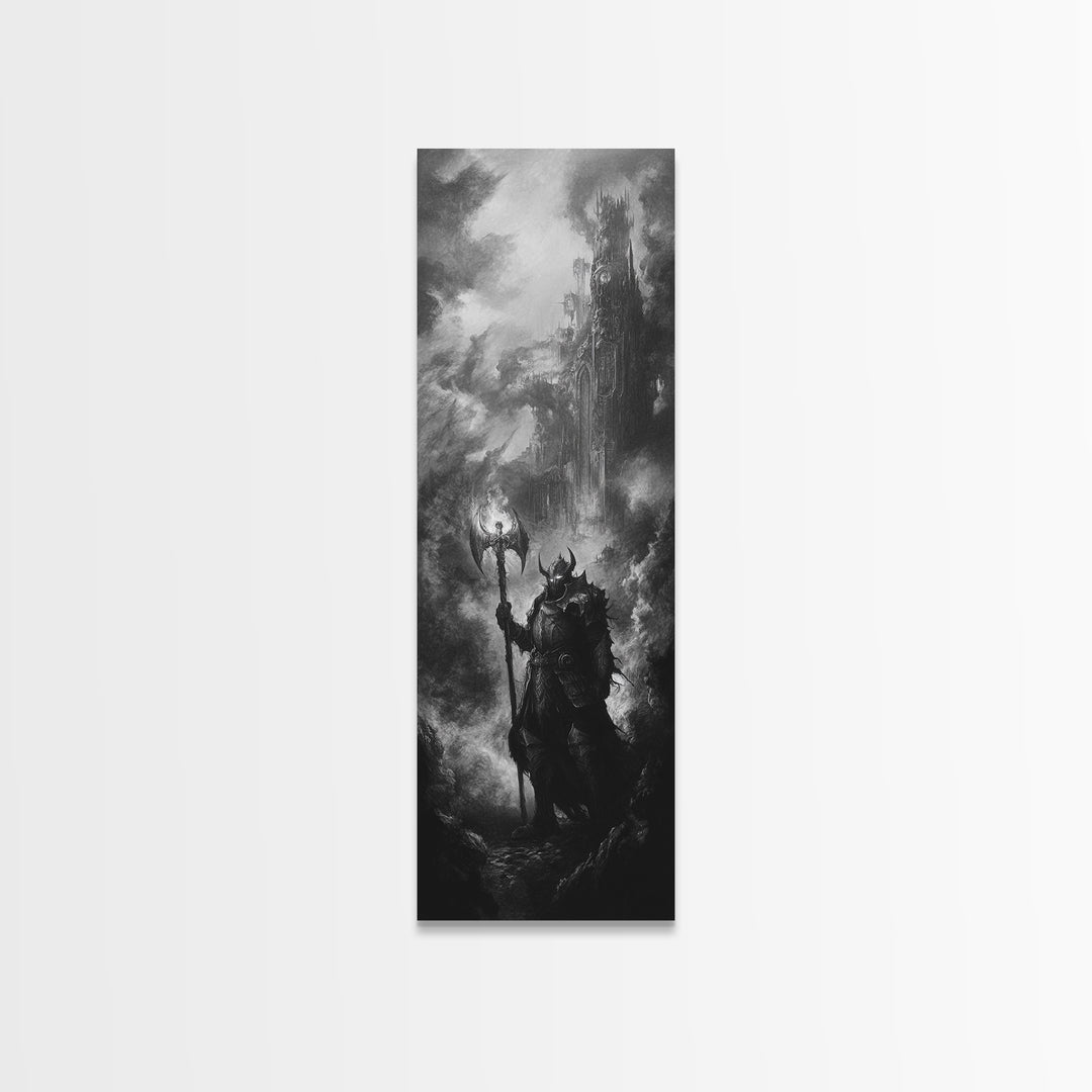 Black And White Dark Wizard Wall Art, Gothic Fantasy Canvas Print, Medieval Castle Decor, Moody Sorcerer Office Art Print