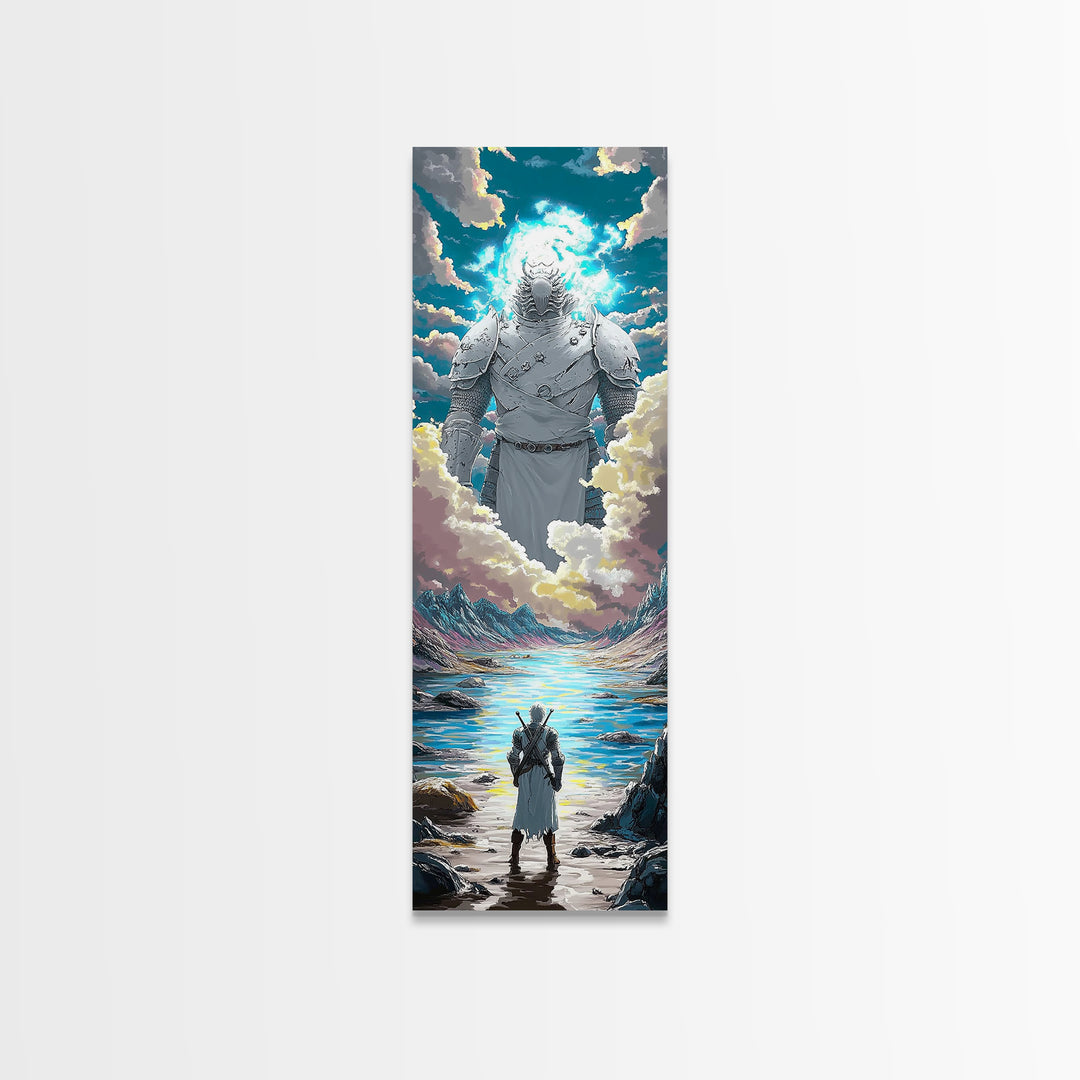 Colossal Cloud Guardian Over Alpine Lake Framed Canvas Print, Fantasy Wall Art, Celestial Decor, Statement Artwork Gift For Him