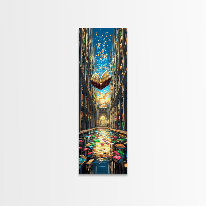 Floating Open Book In Enchanted Library Wall Art, Fantasy Reading Nook Decor, Book Lover Gift, Magical Home Decor Print Art
