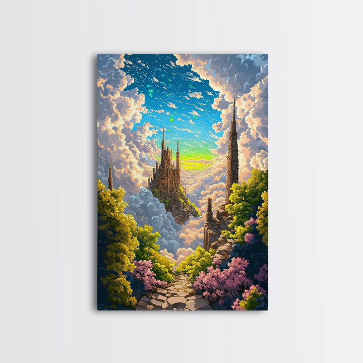 Floating Sky Castle Above The Clouds Canvas Print, Whimsical Dreamy Fantasy Wall Art For Bedroom Decor Housewarming Gift