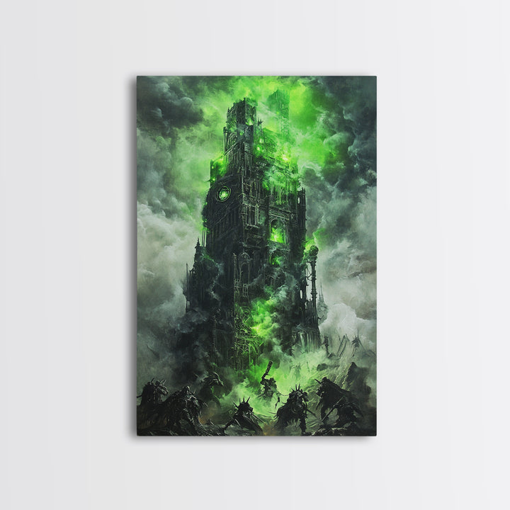 Haunted Green Fortress Canvas Print, Dark Fantasy Wall Art, Gothic Castle, Surreal Art, Moody Wall Decor, Gaming Room Art