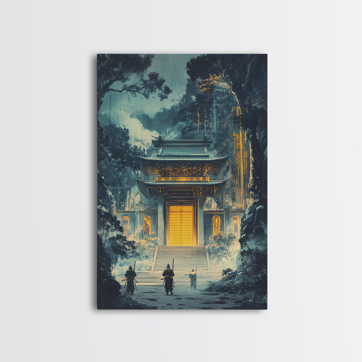 Moody Temple Gate Wall Art, Japanese Dark Academia Decor, Fantasy Landscape Print, Dramatic Office Wall Decor, Framed Art Print
