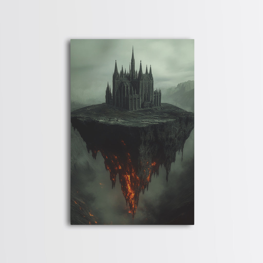Floating Gothic Cathedral Wall Art, Dark Fantasy Canvas Print, Surreal Castle Decor, Moody Statement Artwork, Office Decor