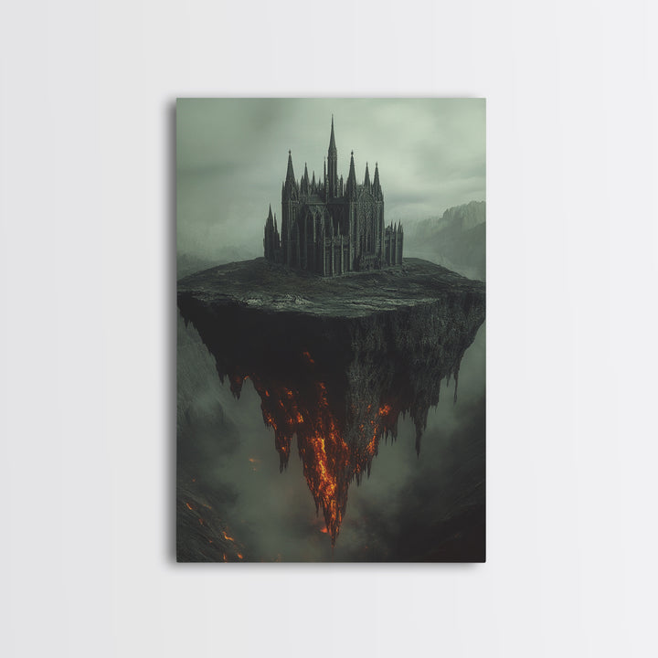 Floating Gothic Cathedral Wall Art, Dark Fantasy Canvas Print, Surreal Castle Decor, Moody Statement Artwork, Office Decor