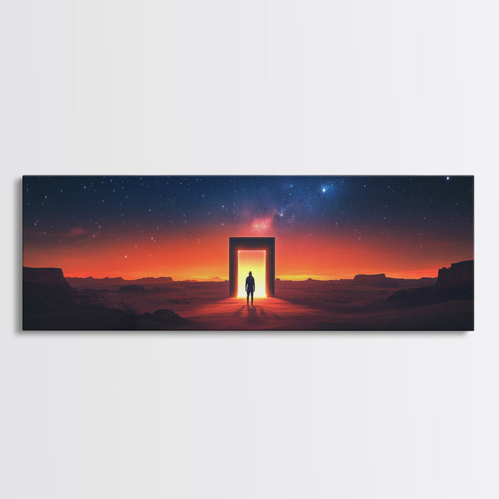 Starry Desert Portal Doorway Wall Art, Cosmic Sci Fi Landscape Canvas, Southwestern Modern Decor, Large Horizontal Print