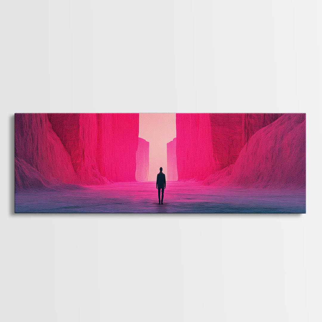 Magenta Canyon Wanderer Canvas Print, Minimalist Desert Landscape, Pink Modern Wall Art, Dramatic Statement Living Room Decor
